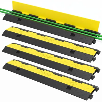 Productafbeelding van VEVOR Kabelkanalen, 4 stuks, rubberen kabelbrug, slangbrug, bescherming tegen overrijden, kabelrampen