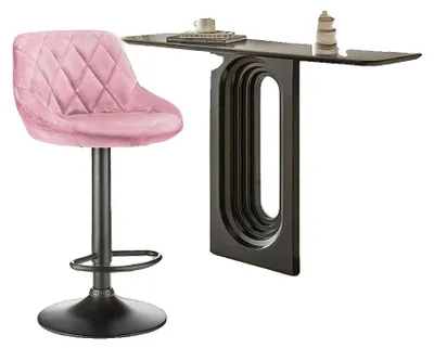 Image de Tabouret de bar, réglable en hauteur, revêtement confortable en velours, rose