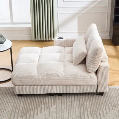 Produktbild von STILVORA Ecksofa Zweiteiliges Set Relaxsofa Loungesofa mit Becherhaltern&USB Anschluss,Palmensessel mit rollenden polstern,Mit Kopfschutz,Beige