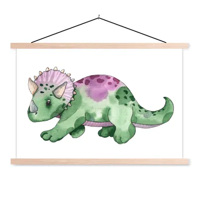 Obrázek produktu pro MuchoWow® Textilní plakát - Dinosaurus - Školka - Zelená - Chlapci - Dívky - Děti - 60x40cm - S hnědými lamelami