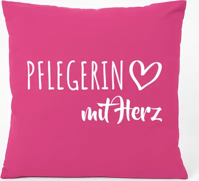 Produktbild von Huuraa Kissen Pflegerin mit Herz 40x40cm mit Füllung Fuchsia Baumwolle Dekokissen Geschenkidee