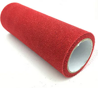 Obrázek produktu pro Organza šíře 15 cm, červená se třpytkami, cena za 1bm / 1ks