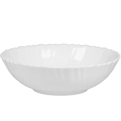 Produktbild von Carbo Salatschüssel 23 cm aus gehärtetem Opalglas – Weiße Servierschale mit Wellenrand, 1,5 l