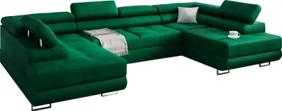 Obrázok produktu pre Rohová sedacia súprava Miami U s funkciou spania a úložným boxom na lôžkoviny, 338 x 203 cm, tmavozelená, látka Kronos 19