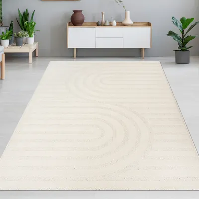 Immagine prodotto di Tappeto per soggiorno e camera da letto con effetto scintillante e resistente in color crema, dimensioni - 160 x 220 cm