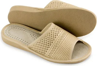 Produktbild von Damen Pantoletten in Beige & Ecru – Elegantes Lochmuster – Echtleder-Sohle Gr.40