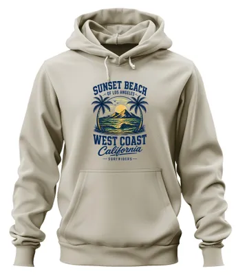 Imagen del producto de Sudadera con capucha "Sunset Beach", costa oeste de Los Ángeles, California, palmeras, Estados Unidos, color natural, talla M
