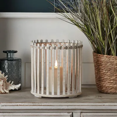 LED-Kerzenlaterne aus Holz, 25,5 cm, mit Timer