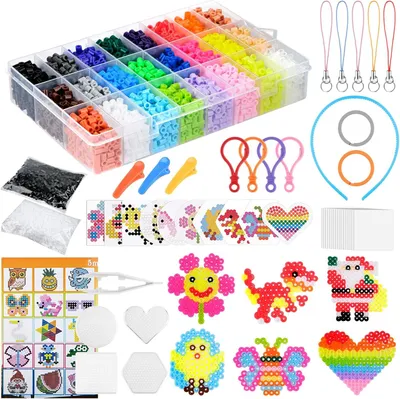 Immagine prodotto di Set di perline da stirare, 6300 pezzi, kit creativo fai-da-te con 24 colori, perline da 5 mm, per bambini