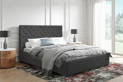 Obrázek produktu pro ADIDAR Emilia čalouněná postel 180x200cm dvoulůžko kovové - dřevěný rám s podnoží a roštem - prvotřídní stylový design (šedá - Kronos 22)