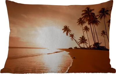 Produktbild von MuchoWow® Outdoor Kissen - Sonnenuntergang - Tropisch - Palme - Strand - Meer - 60x40 cm - Wetterfest - Lounge Kissen - Zierkissen - Kissen für Innenräume