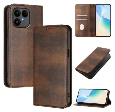 Produktbild von Handyhülle für Fairphone 6, Vintage Leder RFID Schutz Kartenfach Standfunktion Magnetische Klapphülle Braun