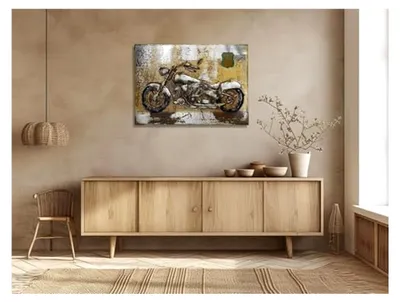 Produktbild von Metallbild als Wanddeko im 3D-Design - Route 66 Motorrad - 108x72 cm