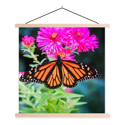 Produktbild von MuchoWow® Textilposter Schmetterling - Botanisch - Blume 60x60 cm mit holzfarbenen Rahmen - Wanddekoration