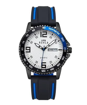 Produktbild von UMR Ruhla 39009 Herrenuhr Schwarz Silikonband Blau Tag Datum 10 ATM