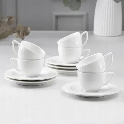 Zdjęcie produktu dla Zestaw 6 filiżanek z spodkami Wilmax, 90 ml, biała porcelana, WL-880107/6C