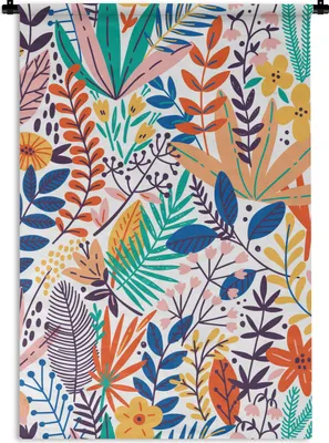 Produktbild von MuchoWow® Wandteppich Wandbehang Sommer - Pflanzen - Blätter - Muster 120x180 cm Tapisserie Dekoration Wandtuch - Schlafzimmer - Dekorationen für das Haus