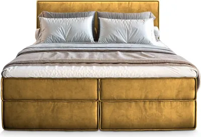 Produktbild von Masseno Boxspringbett PELLIO 180x200 cm Komplett-Set mit Bonell Matratze und Topper, Polsterbett mit Bettkästen -Gelb, MONOLITH 48