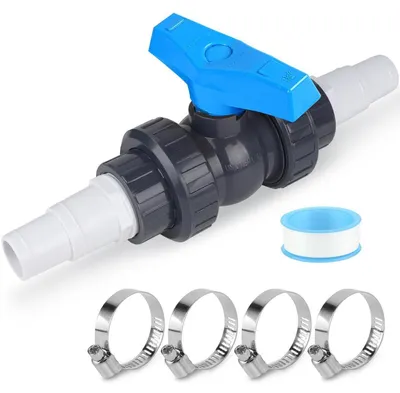 Productafbeelding van Afsperkraan voor zwembad, PVC kogelkraan, 32-38mm, 1 1/2" (50mm), blauw