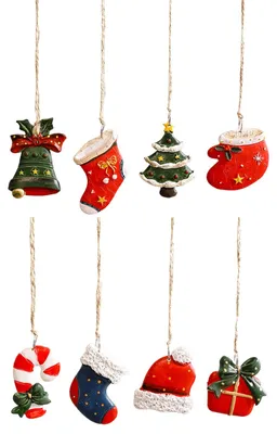 8er-Set Mini-Weihnachtsornamente aus Kunstharz, Baumschmuck