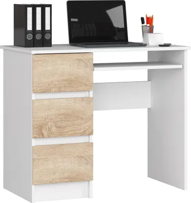 Produktbild von PC-Schreibtisch AKORD A6 links Weiß Front Sonoma-Eiche B90 x H77 x T50 cm