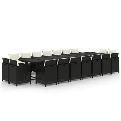 Produktbild von 19-tlg. Garten-Essgruppe mit Kissen Poly Rattan Schwarz