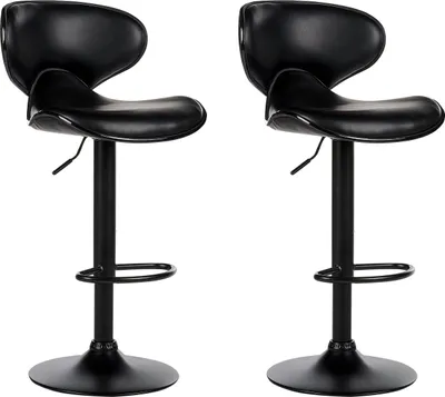 Produktbild von BELIANI Barhocker Schwarz Kunstleder Höhenverstellbar Drehbar mit Hoher Rückenlehne Schwarzes Metallgestell Fußstütze Modern Kücheninsel Küchenbar