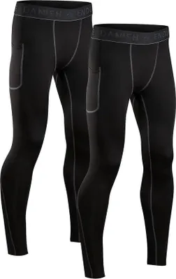Produktbild von Unyqoos® Kompressionsleggings Herren – 2er-Set Trainings-Baselayer mit Taschen, schnelltrocknend, vier-Wege-Stretch, schwarz & grau, Gr. L,  · GRS