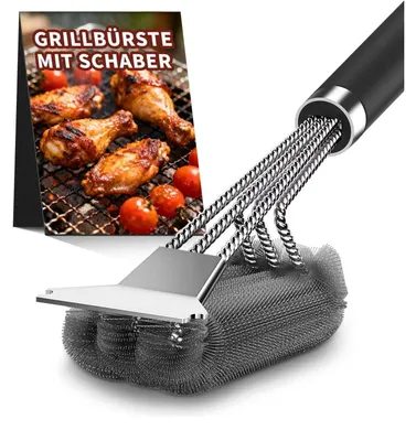 Produktbild von 3-in-1 Edelstahl Grillbürste 42 cm mit Schaber und Bürste für Gasgrill und Holzkohlegrill