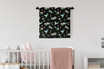 Produktbild von MuchoWow® Wandteppich Wandbehang Kinderzimmer - Schwarz - Dinosaurier - Jungen - Mädchen - Kinder 60x60 cm Tapisserie Dekoration Wandtuch - Dekorationen - Wand Decke