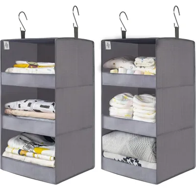 Immagine prodotto di Organizzatore da appendere con 3 scomparti, confezione da 2, colore grigio, realizzato in poliestere, pieghevole