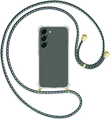 Produktbild von Handykette Backcover-Schutzhülle mit Band (Metall goldfarben) für Samsung Galaxy S23 Plus - grün/blau/weiß