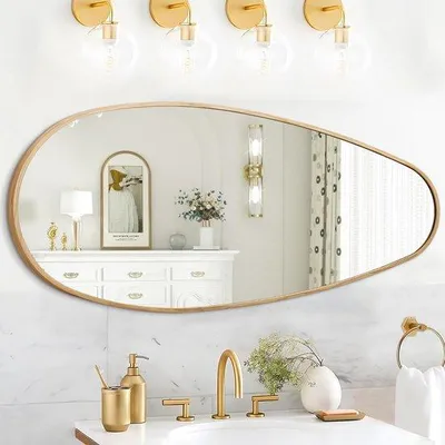 Immagine prodotto di Grande specchio da parete irregolare in alluminio 98x45 cm, asimmetrico, per il bagno