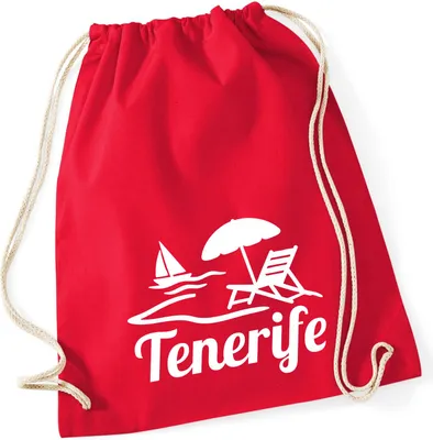 Produktbild von Huuraa Turnbeutel Tenerife Inselmotiv Spanien 12 Liter Classic Red Baumwolle Rucksack Geschenkidee