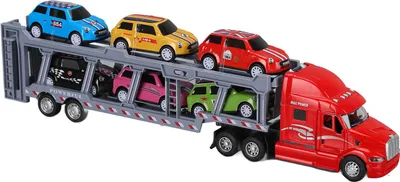 Image de 1:48 Modèle réduit de camion de transport, alliage, amovible, six voitures, véhicules de transport pour enfants, simulation pour enfants à partir de 3 ans (rouge)