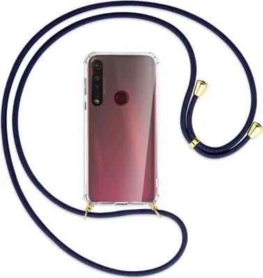 Produktbild von Handykette Backcover-Schutzhülle mit Band (Metall goldfarben) für Motorola Moto G8 Plus - dunkelblau
