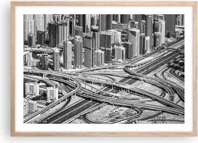 Produktbild von Gerahmtes Poster - Rahmen in heller Eiche - Stadt Wolkenkratzer Autobahn - 70x50 cm - Wand Bild - Wanddeko - Wandbilder - Kunstposter - Wandposter - Bilderrahmen - Bilder - P2NAA70x50-5065