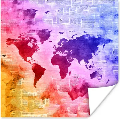 Produktbild von MuchoWow® Poster Weltkarte - Farben - Abstrakt 75x75 cm - Wand Dekoration