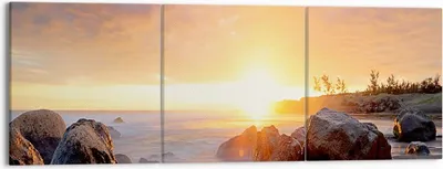 Produktbild von Bild auf Leinwand - Leinwandbild - Meer Strand Felsen - 150x50cm - Wand Bild - Wanddeko - Leinwanddruck - Bilder - Kunstdruck - Wanddekoration - Leinwand bilder - Wandkunst - CA150x50-3649
