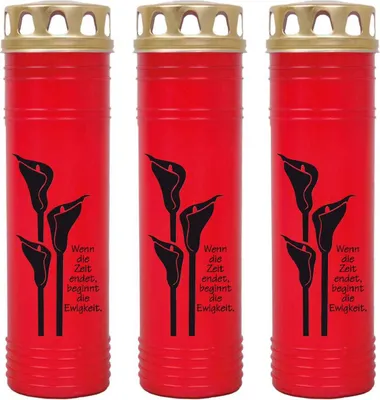 Produktbild von Grabkerze Rot 3er Pack, Brenndauer: 170 Stunden ( je Kerze ), Motiv: Calla