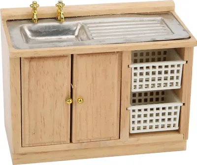 Obrázek produktu pro Domeček pro panenky v měřítku 1:12, miniaturní model nábytku, kuchyňské náčiní, dřez s košíky