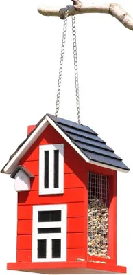 Productafbeelding van Vogelhuis voor wilde vogels - hangende voederhuis van hout - ongeveer 14x12x22 cm - rood