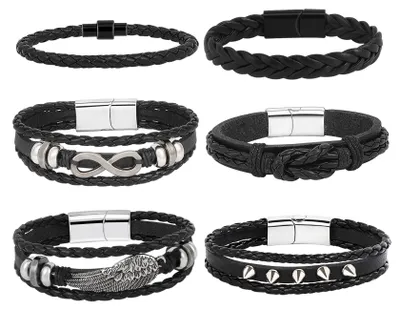 Produktbild von Set aus 6 Geflochtenen Lederarmbändern für Damen und Herren