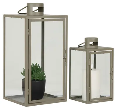 Produktbild von Set 2 Laternen aus Metall und Glas Corfu — Salbeigrün, gestufte Größen