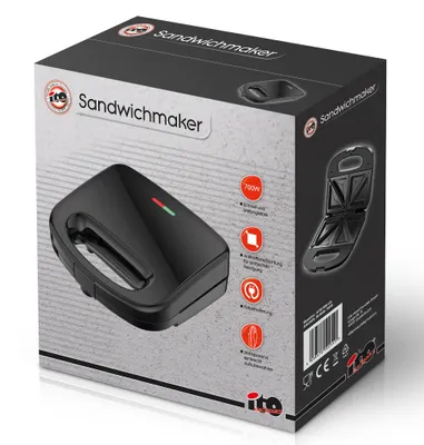 Produktbild von Sandwichmaker 700 W – Antihaftbeschichtung – Kompakt & leistungsstark – Schwarz