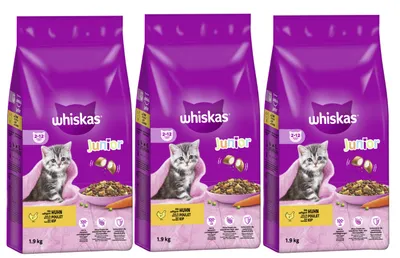 Produktbild von WHISKAS® Beutel Trocken Junior mit Huhn 3 x 1,9kg