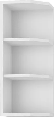 A white corner cabinet with three shelves.