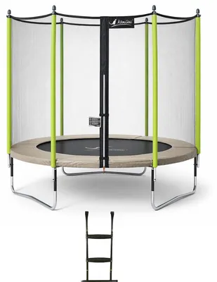 Image de KANGUI Trampoline de jardin 305 cm + filet de sécurité + échelle JUMPI Taupe/Vert 300. Trampoline par le CRITT sport & loisirs