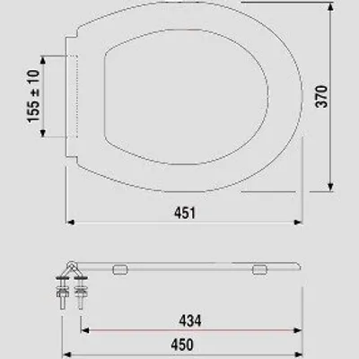 Technical drawing with dimensions of a toilet seat.