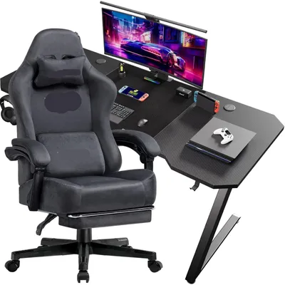 Obrázok produktu pre Sada herného stola a stoličky - Herný stôl - Herná stolička - Počítačový stôl so stoličkou - Ergonomické pracovisko